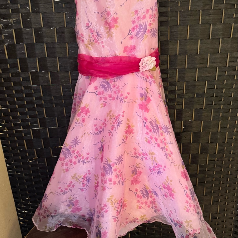 Okie Dokie Girls Pink Floral Dress Size 10 Spring Easter Ruffle Dress - Picture 3 of 6